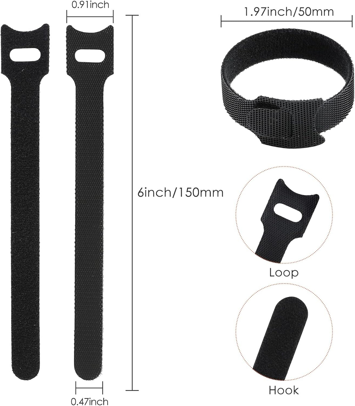 120PCS 6 Inch MVYC Reusable Cable Ties Wire Ties Cord Organizer Cable Organizer Adjustable Management Black