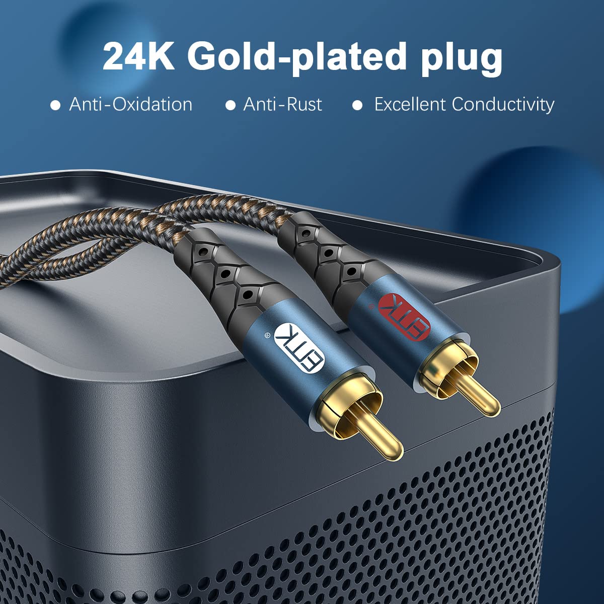 RCA Cable Subwoofer Cable 2RCA Male to 2RCA Male Stereo Audio Cable Y Splitter 24K Gold-Plated Nylon Braided Double Shielded Digital Analogue Supports Amplifiers,Home Theater,Hi-Fi System(5ft/1.5m)