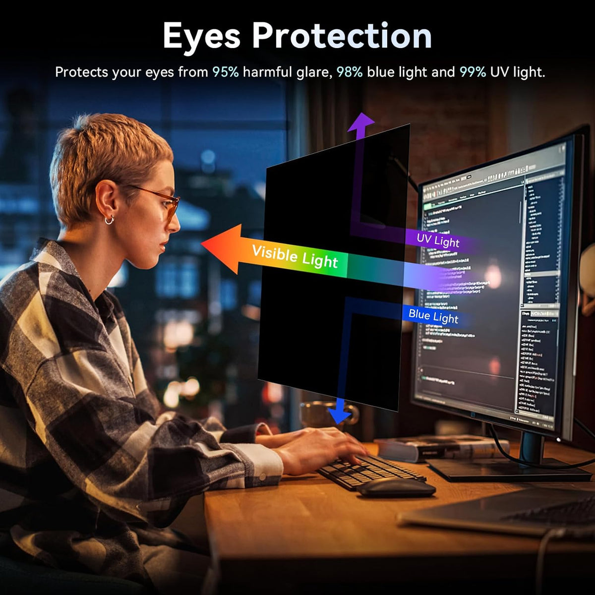 [2-Pack] 22 Inch Computer Privacy Screen Filter for 16:10 Widescreen Monitor, Removable Eye Protection Anti Glare Blue Light Filter Privacy Shield, Anti Scratch Anti Spy Screen Protector Film 22 In