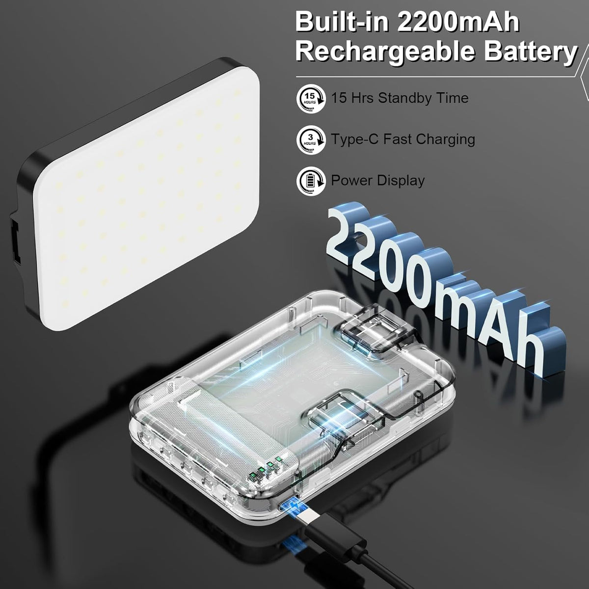 Hagibis LED Camera Light - Portable Photography Lighting with 60 LED, 2200mAh Rechargeable Battery, 7 Modes, 10-Level Brightness, Clip-on Light for Phone/Tablet/Laptop