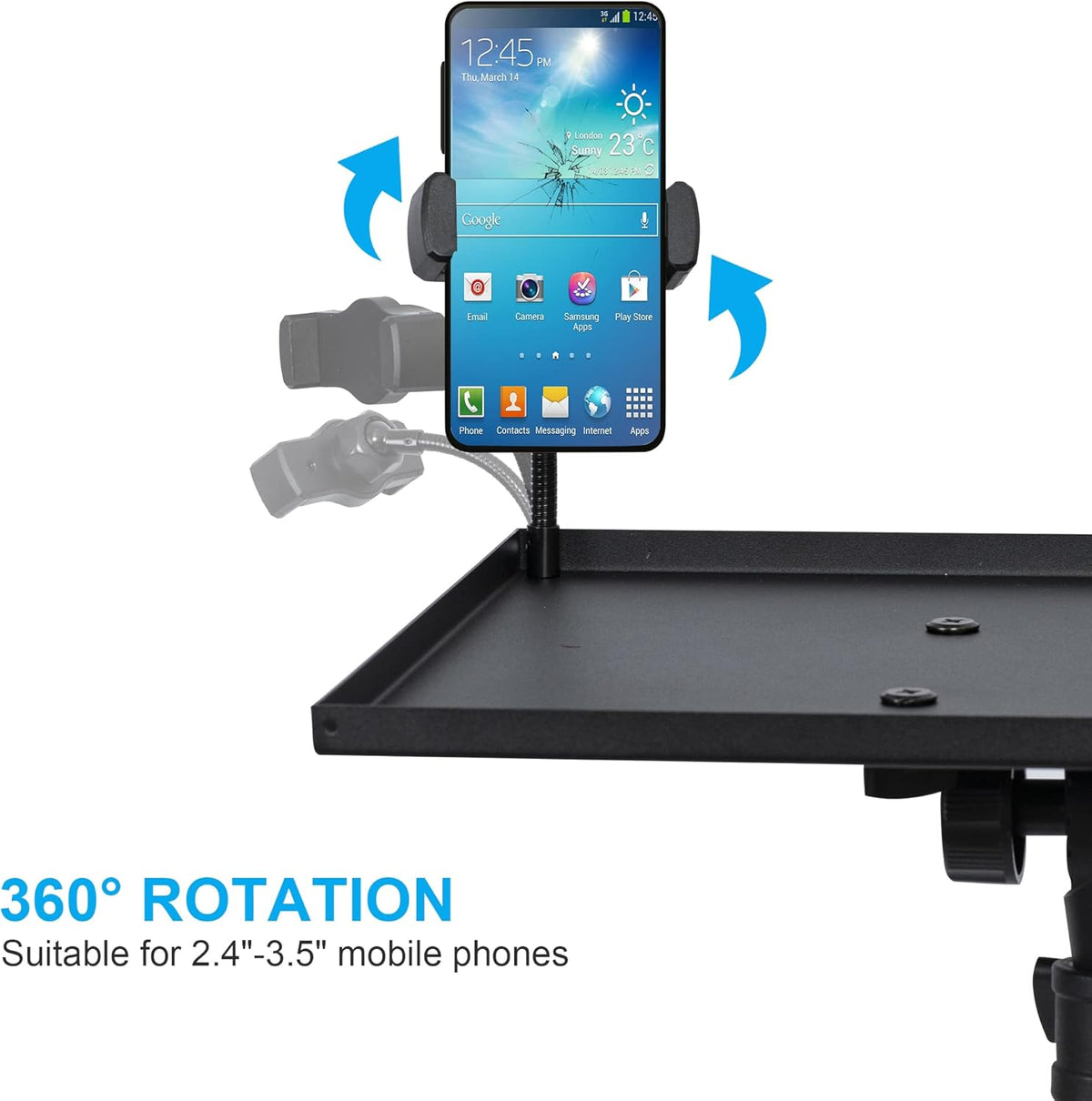 Projector Stand Tripod, Laptop Tripod Stand Adjustable Height from 23.5 to 63.5 inches with Gooseneck Phone Holder, Laptop Floor Stand for Office, Home, Stage, Studio, DJ Racks Holder Mount