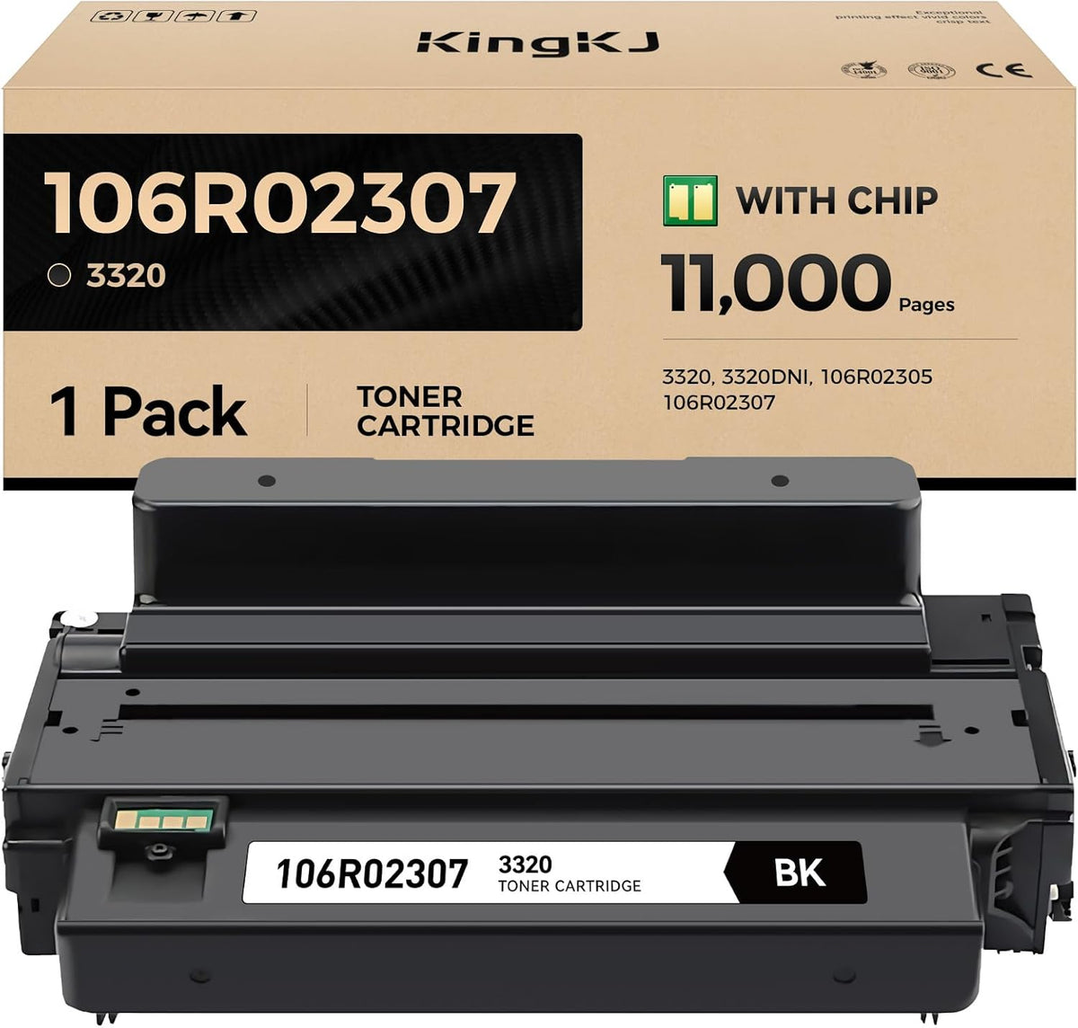 Phaser 3320 Black High Capacity Toner Cartridge 106R02307 Black 1-Pack Replacement for Xerox 106R02305 106R02307 Toner Compatible with Xerox Phaser 3320 3320DNI Ink All-in-One Copier