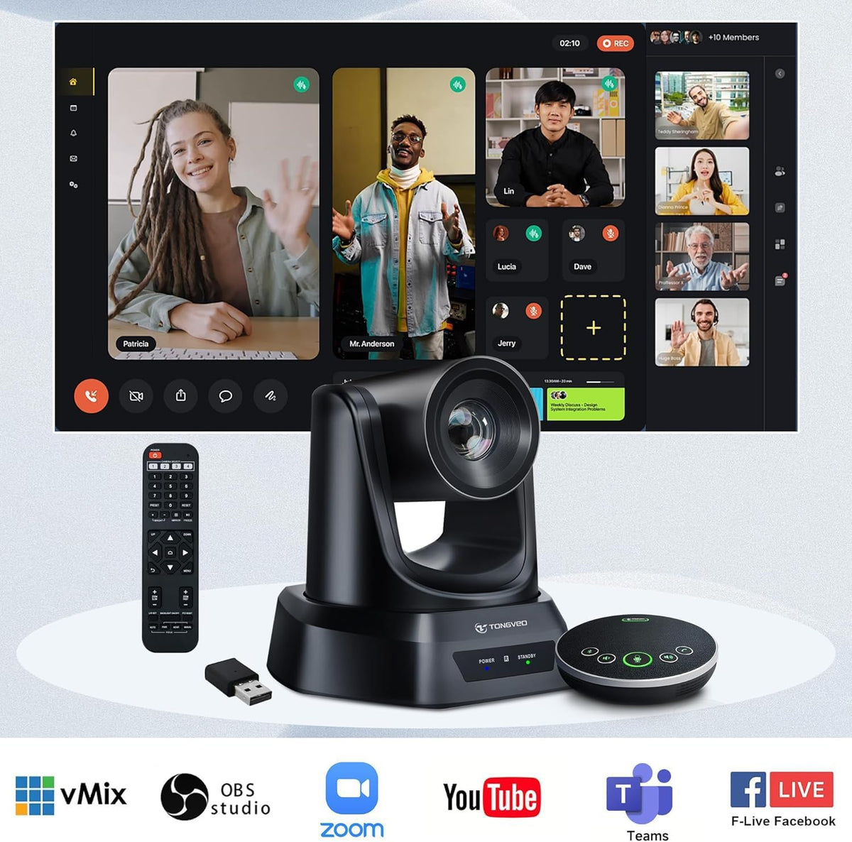 Wireless Conference Room Webcam, Church Live Streaming 20X USB 1080P 60fps PTZ Camera for Worship Services Online Conference, Works with Zoom, Skype OBS Easy to Set Up
