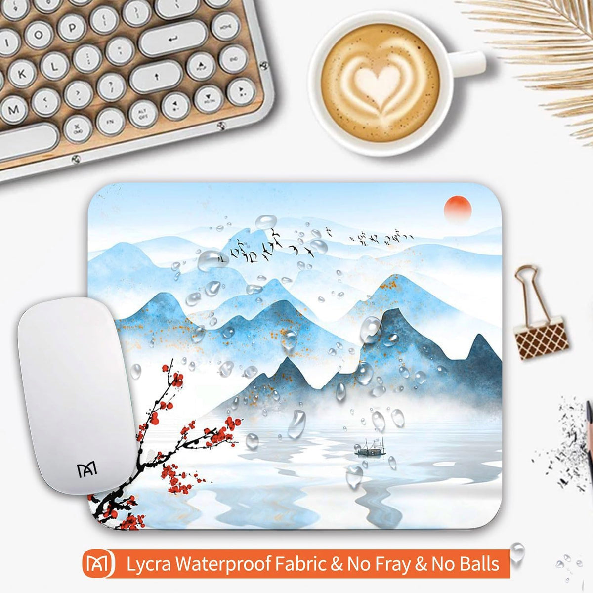 Square Mouse Pad Ink Painting Landscape, Personalized Premium-Textured Custom Mouse Mat Design, Washable Mousepad Cloth, Non-Slip Rubber Base Computer Mouse Pads for Wireless Mouse