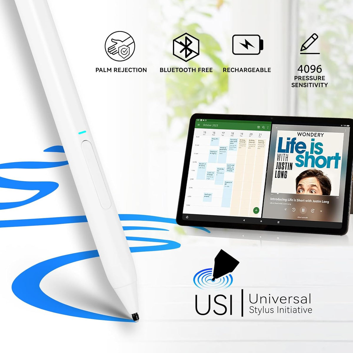 USI 2.0 Stylus Pen for Chromebooks with Fast Charging, Palm Rejection Stylus Pen for Chromebooks Acer Spin,ASUS Flip,Lenovo Duet/IdeaPad/Flex,Amazon Fire Max 11/Fire HD 10, Google Pixel, White