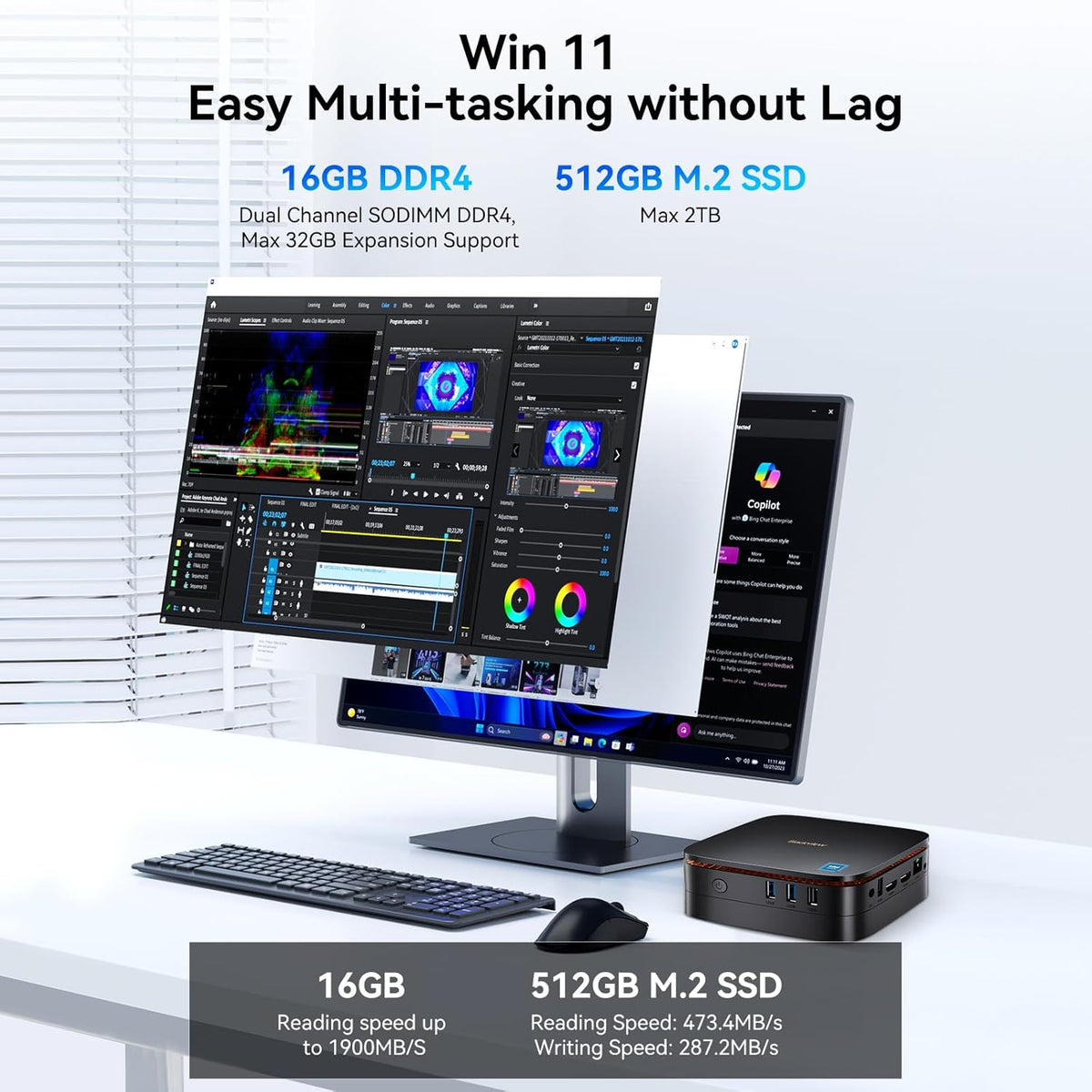 Blackview MP60 Mini PC 2025 with 13th Gen Intel N150(2-Year Coverage), 16GB RAM 512GB M.2 SSD Mini Computer, 4K UHD Dual HDMI, Win11 Pro, WiFi 5/Big Fan/LED Light, Mini Desktop PC for Home/Office/Edu
