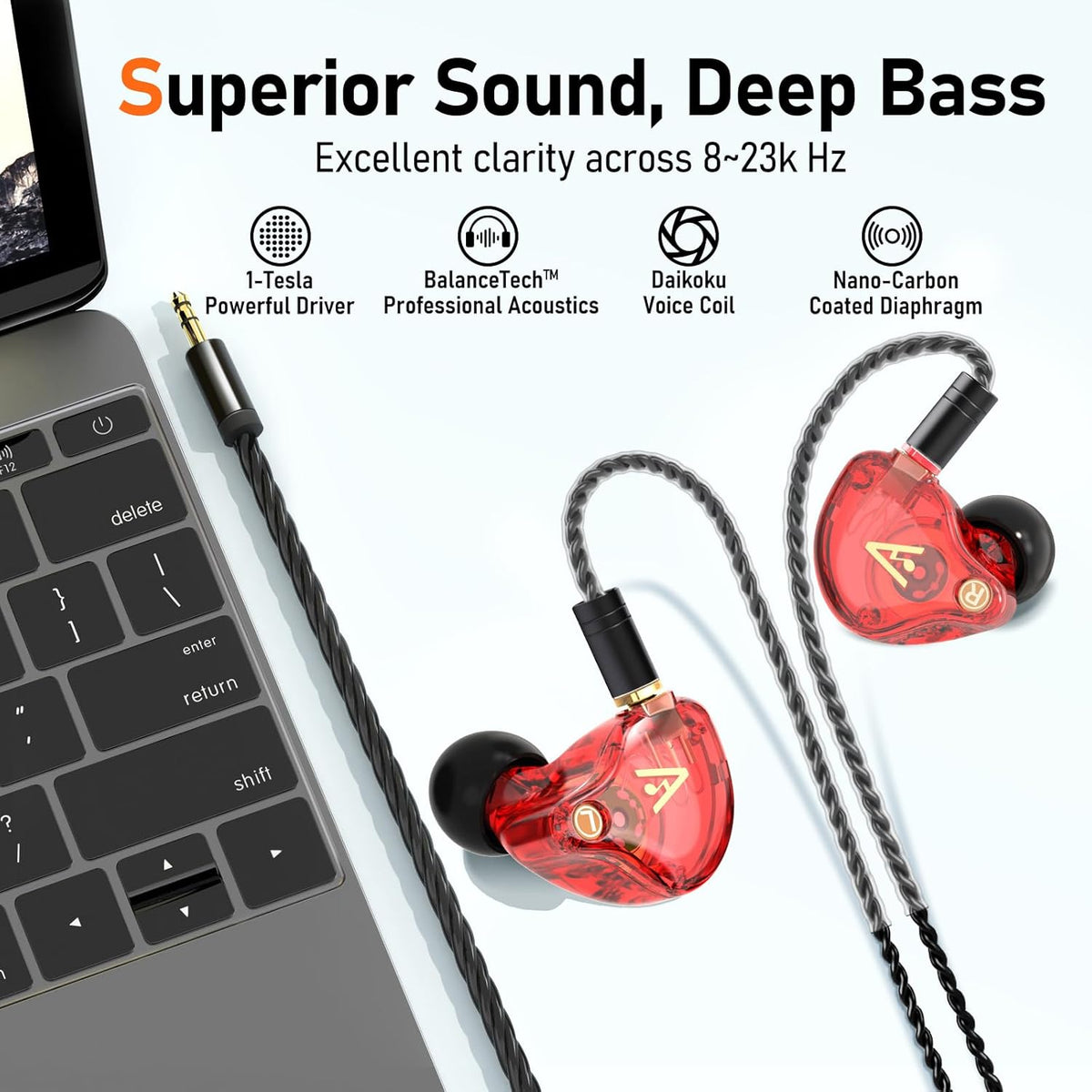 Vibes 202 Wired Earbuds - HiFi in Ear Monitor Headphones – Professional Noise-Isolating Ear Buds - Clear Sound, Deep Bass & Comfort-Fit IEM Earphones - MMCX to 3.5mm, Silver Plated Cord, Carrying Case