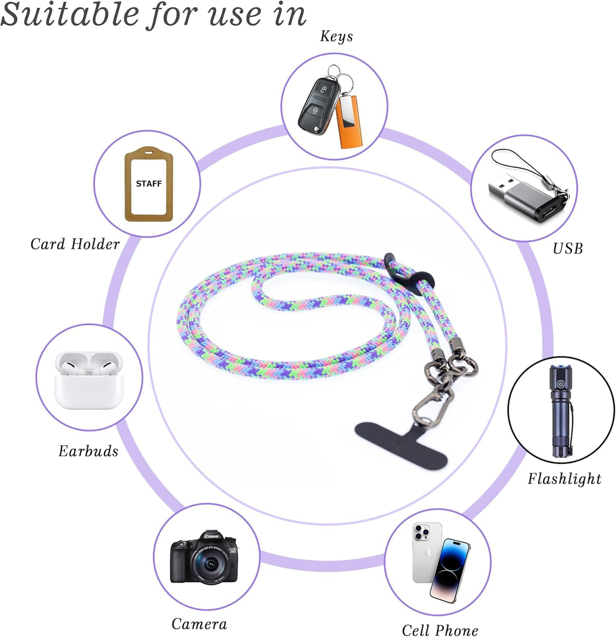 Phone Lanyard Universal Cell Phone Strap Crossbody Strap for iPhone Lanyard Around the Neck Extra Long Rope with Tether Tab for Men and Women (Bubblegum Color)