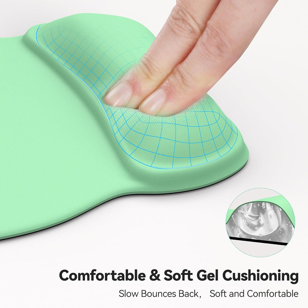 TECKNET Gel Mouse Pad with Wrist Rest, Ergonomic Office Mousepad with Wrist Support - Non-Slip & Smooth Surface Comfortable Desk Accessories Mat for Office, Gaming and Study - Green