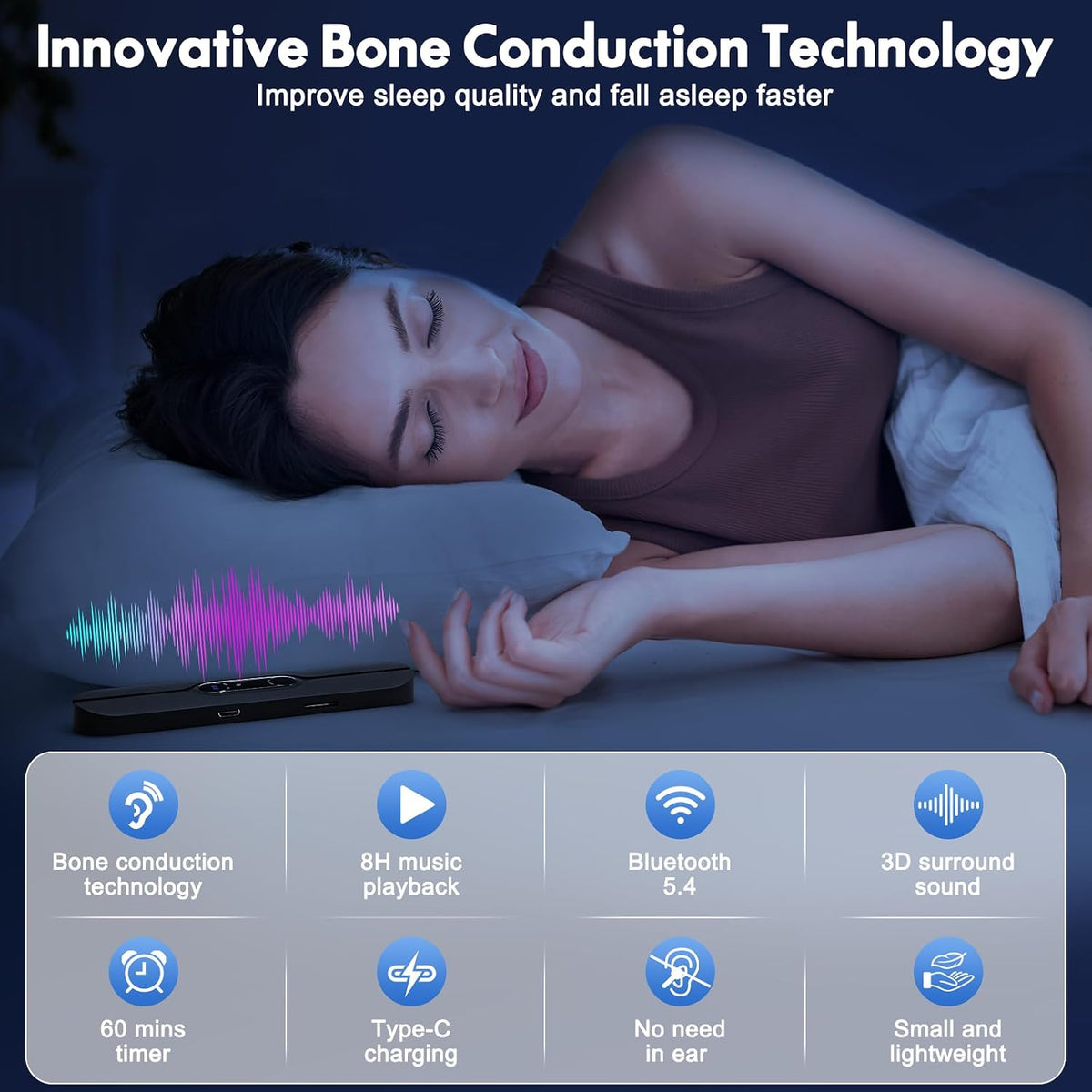 Innonew 10 Pillow Speakers for Sleeping, Mini Portable Bluetooth Bone Conduction Under Pillow Sleep Speaker with Stereo