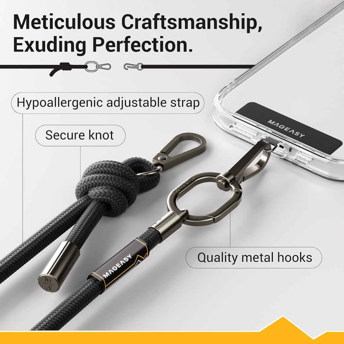 MAGEASY Universal Cell Phone Lanyard - Anti-Theft Thick Rope Crossbody Phone Strap for iPhone 16 Pro Max & Most Smartphones, for Men & Women | 8.3mm Black