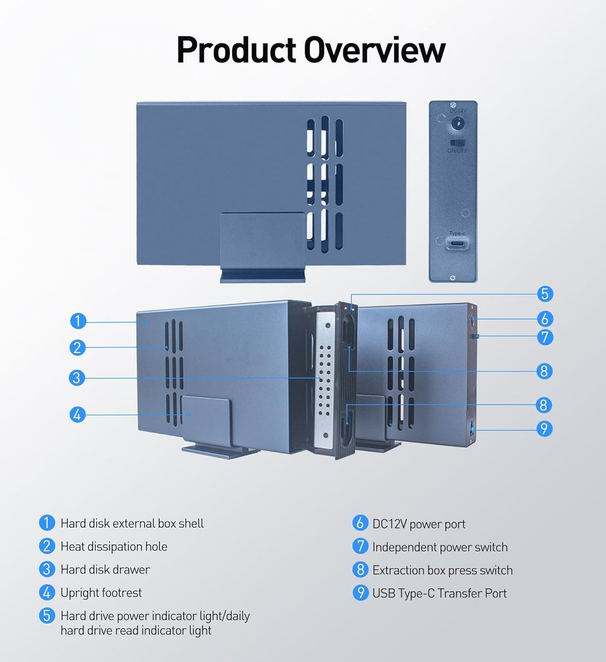 IO CREST 10Gbps Single Bay USB Type-C Enclosure for 2.5" & 3.5" SATA HDD