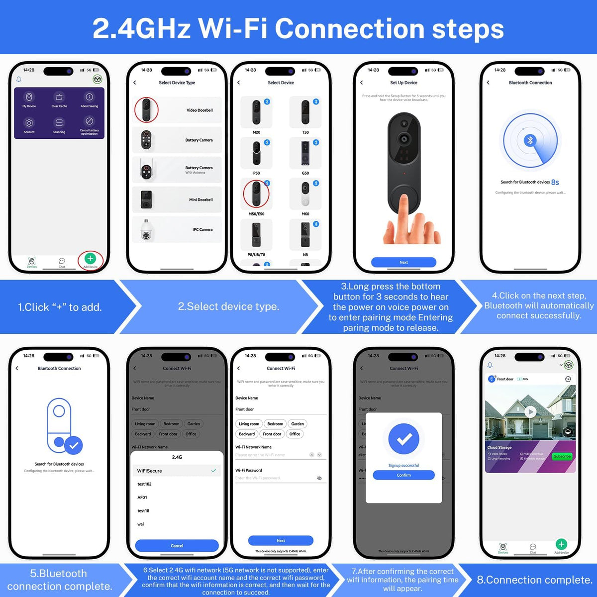 GridTera 2-Way 2.4G Smart Video Doorbell Camera Wireless, AI Human Detection and Instant Alerts, Night Vision, Audio