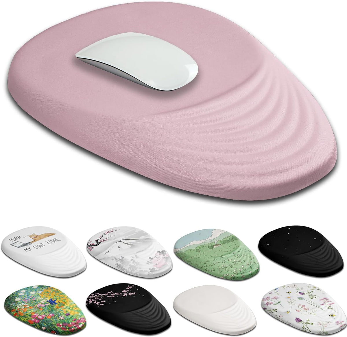 Ergonomic Mouse Pad Wrist Rest, Pink Mouse Pads with Wrist Support, Memory Foam Massage Design & Non-Slip PU Base MousePads for Pain Relief, Desk, Office, Home, Women