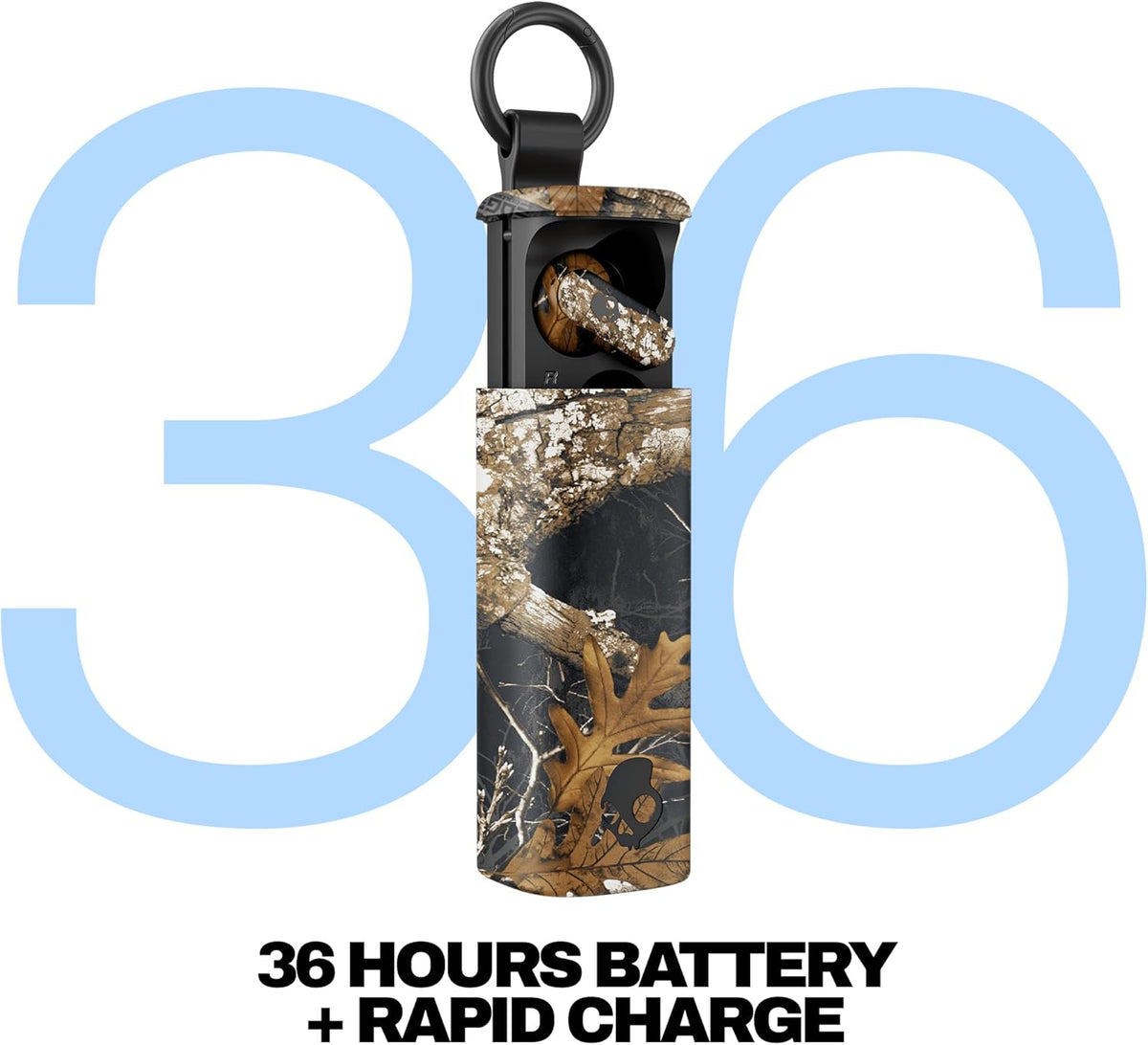 Skullcandy Dime Evo Wireless Earbuds, Bluetooth Headphones, Noise Isolating Fit, Up to 36 Hours Battery, Microphone for iPhone Android, Easy Carry with Clip-Anywhere Case - Realtree Edge Colors Black
