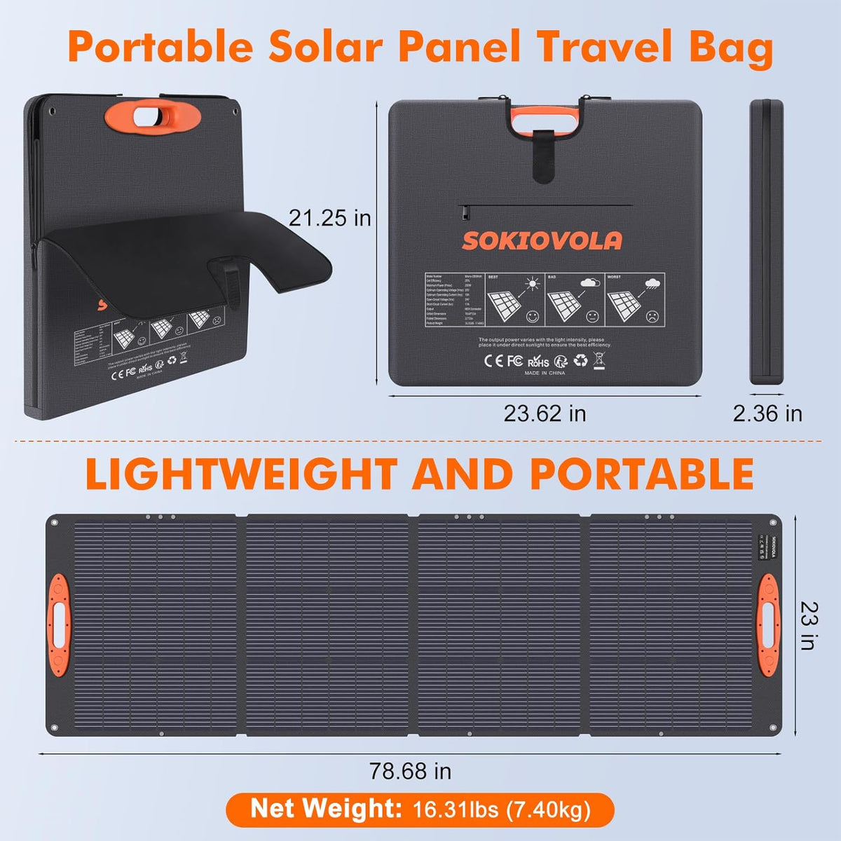 N-Type 16BB 200W Portable Solar Panel for EF/Jackery/Bluetti/Anker Power Station 20V Foldable Solar Panel 25% High Efficiency IP68 Waterproof for Outdoor Trip RV Camping Blackout Off Grid