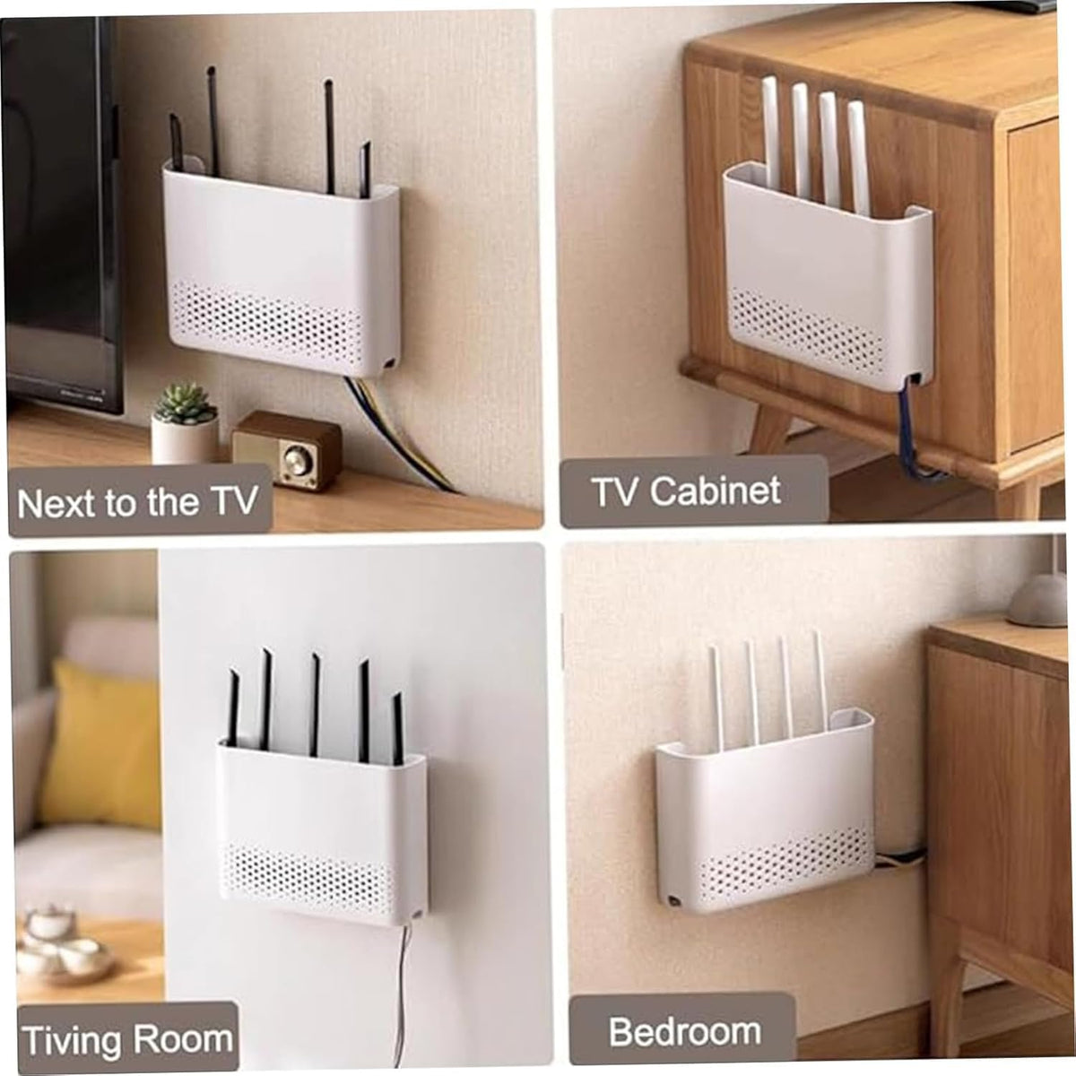 Generic 10x7x2 Inch Wall Mounted WiFi Router Storage Box, White ABS Router Organizer with Ventilation Holes, Cable