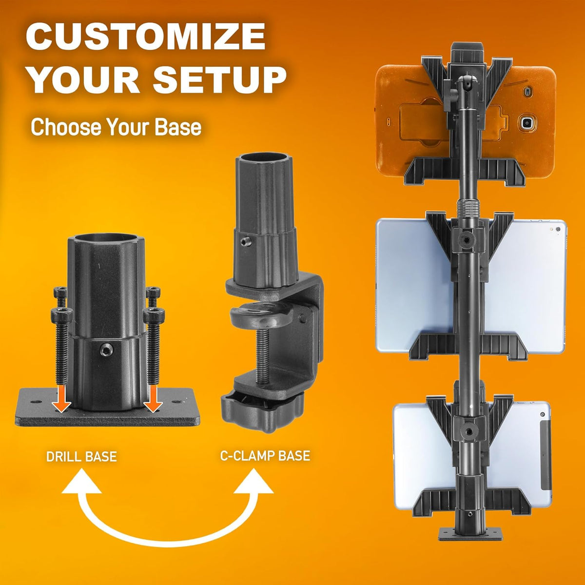 iBOLT Tablet Tower- Point of Purchase/POS Clamp Mount - with 3 TabDock Holders Perfect for Multiple delivery Applications (DoorDash, Uber eats, Postmates, etc.) Fits 7 to 10 inch Tablets