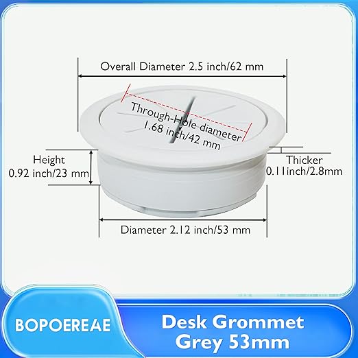 BOPOREAE 2 Pcs Desk Grommet 2-1/16" (53mm), Desk Hole Cover for Cables