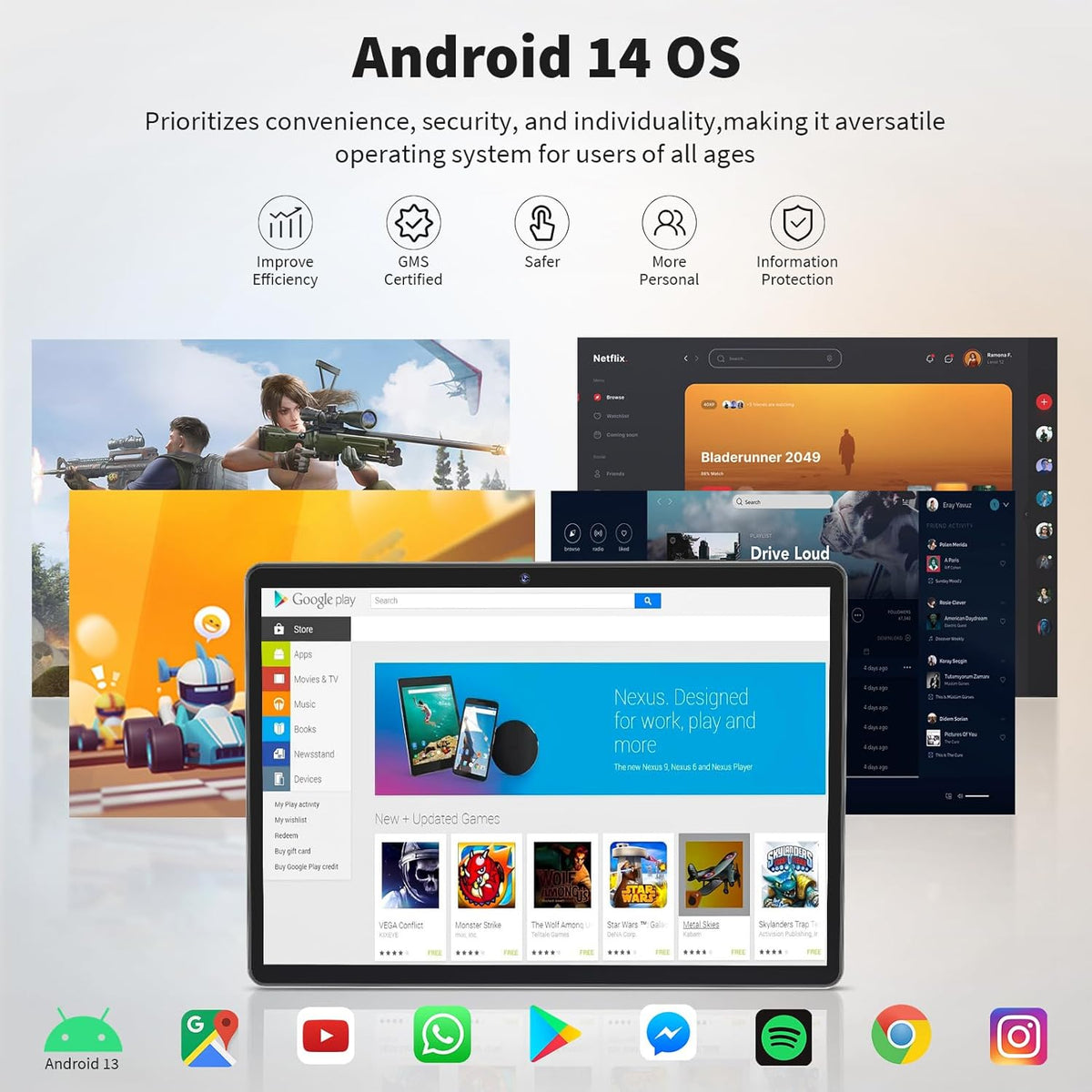 Android Tablet with Keyboard, Android 14 Tablet, 12(6+6) GB+128GB, 1TB Expand, 2 in 1, Mouse, Stylus, 8000mAh Battery, 2.4G/5G WiFi, GPS, Green Case