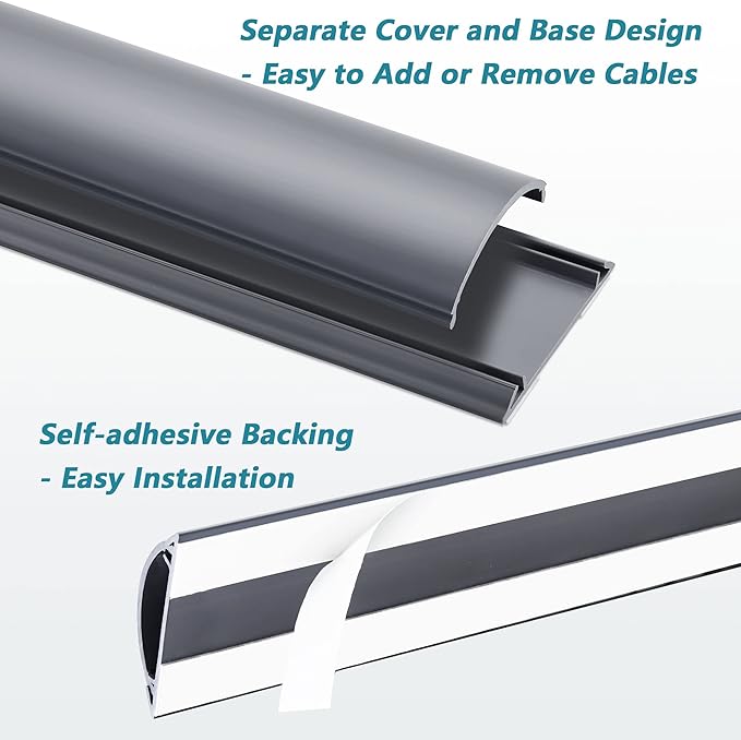 Cord Cover Floor 34in (2 x L17in), Large Capacity Floor Cable Cover, Hard PVC Cord Hider, Wire Cable Management Raceway, Grey, Cord Cavity - 1.8"(W) x 0.6"(H)