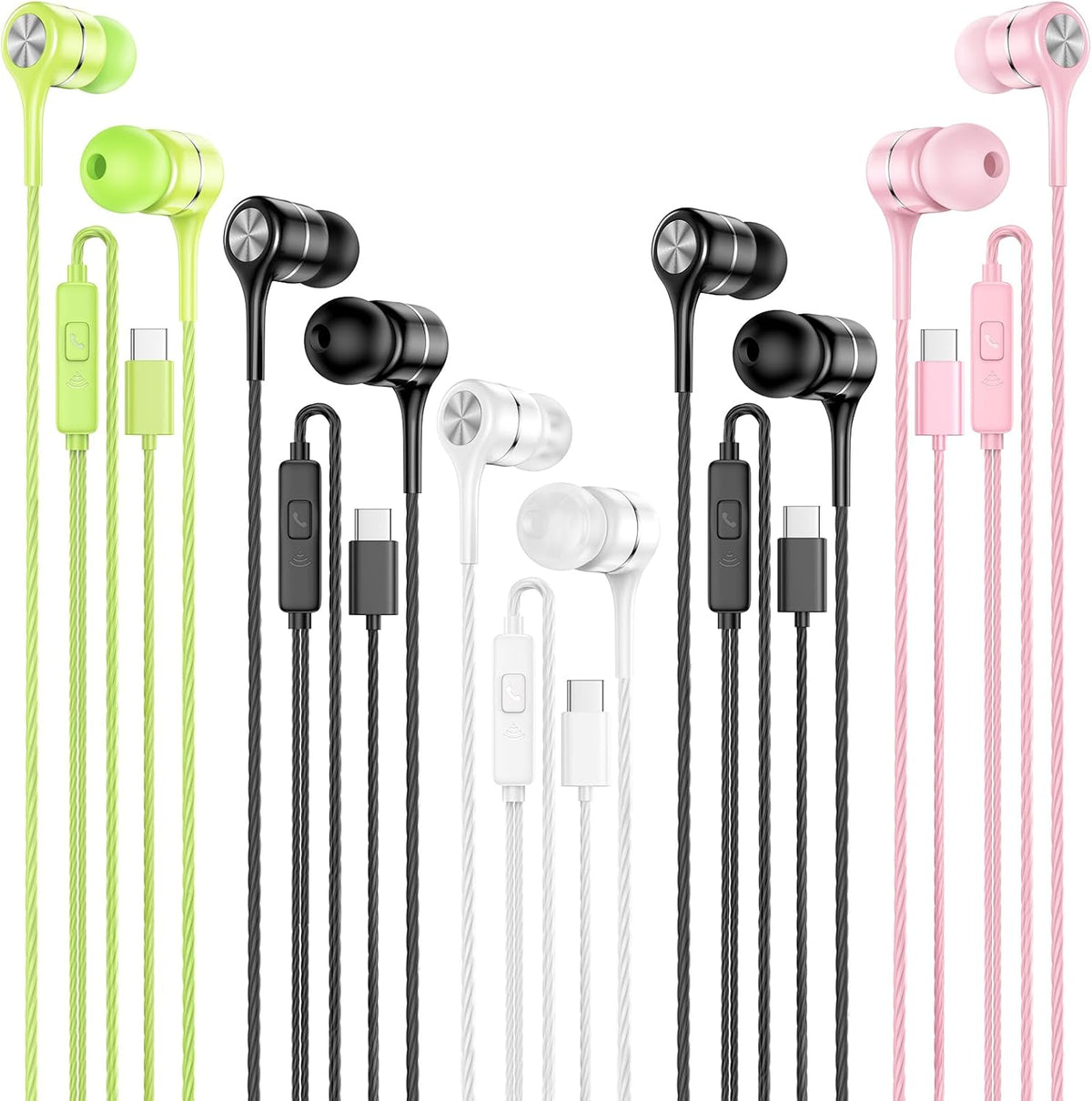 USB C Earbuds with Microphone 5 Pack, in-Ear Wired Headphones with Noise Isolating, Type C Earphone Heavy Bass Stereo Headsets Compatible with iPad, Android Smartphones, for Most USB-C Devices
