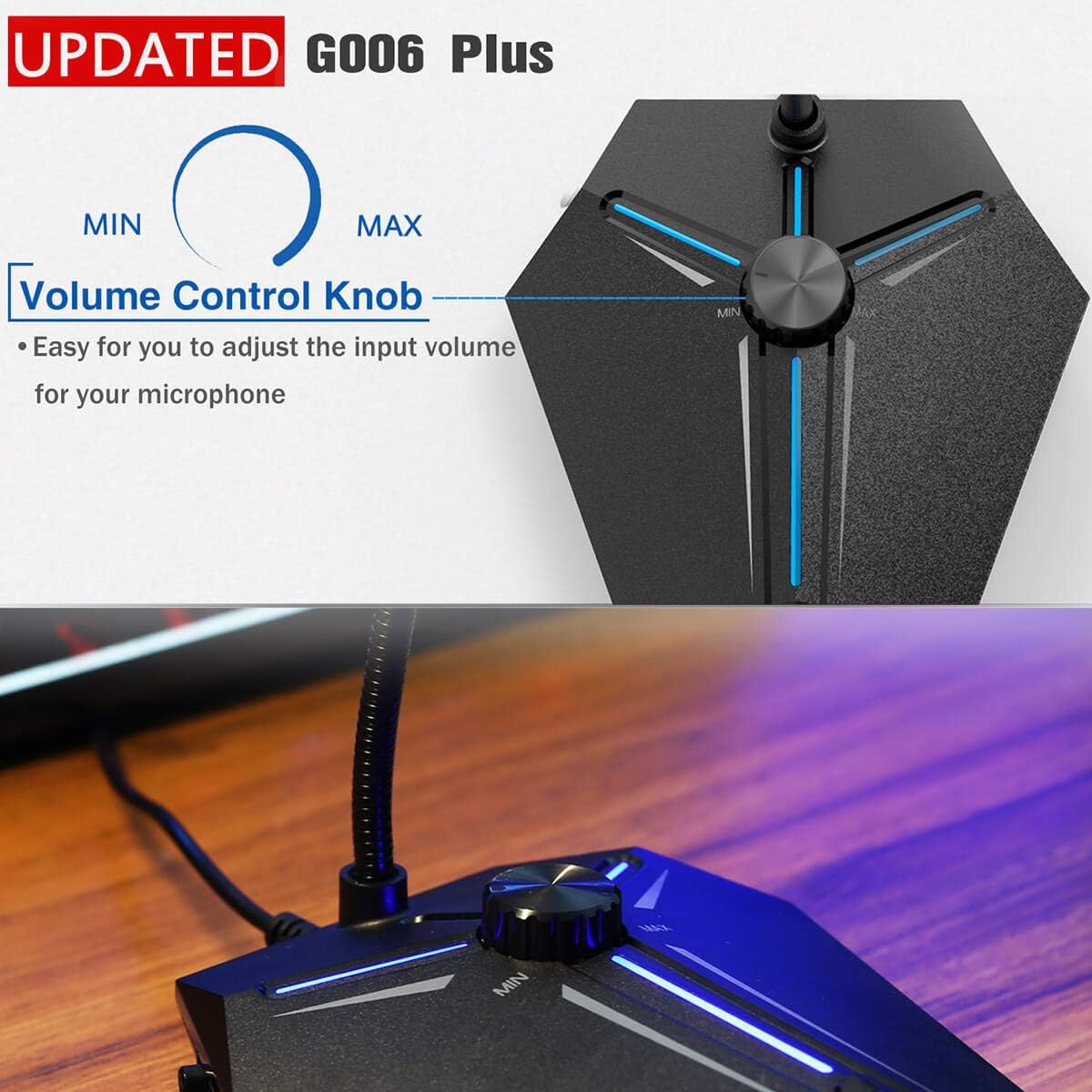 CMTECK Computer Microphone, G006Plus USB Desktop Condenser PC Laptop Mic, Mute Button with LED Indicators, Compatible with Windows/Mac (with Volume Knob)