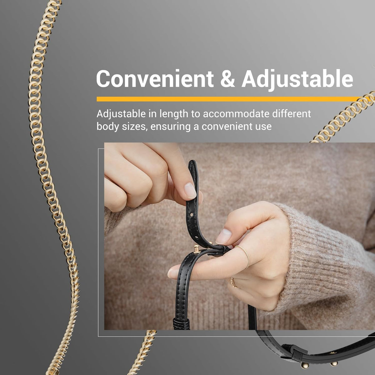 MAGEASY Crossbody Phone Chain Strap - Universal Metal Crossbody Phone Lanyard With Adjustable Length, Chic Cell Phone Necklace Phone Strap for iPhone & Android Phones - Modern Gold Metal