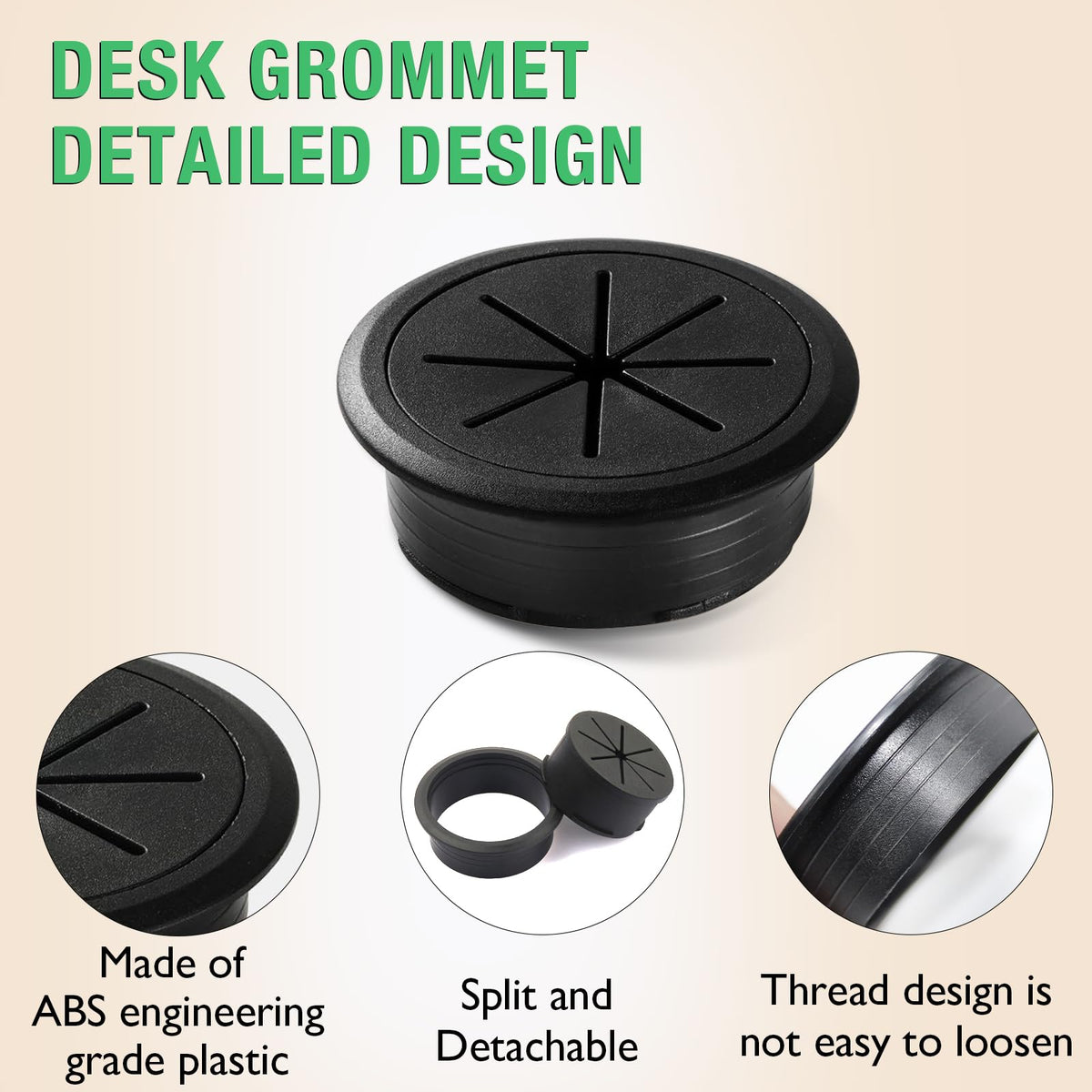 EASYEAH 2 Pcs Desk Grommet 2"/50 mm, Desk Hole Cover for Cables, Cable Grommet ABS Plastic, Desk Hole Grommet for Home & Office Pc, Detachable Cable Cord Organizer,Coffee