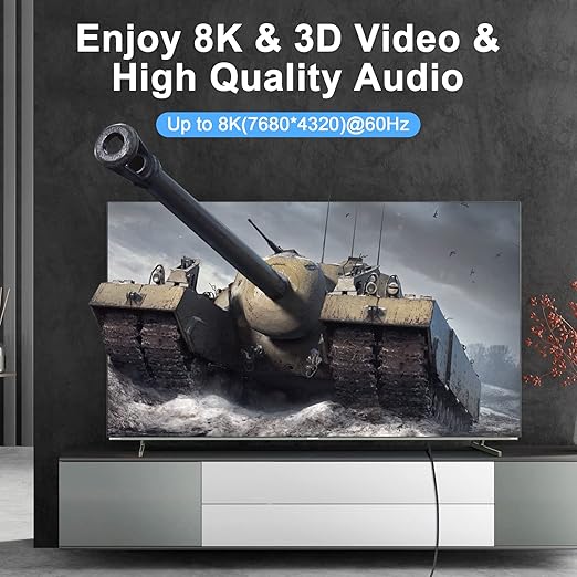 Thsucords 8K 4K HDMI Cable 6.6FT, High Speed Braided HDMI to HDMI 2.1 Cord Supports 8K@60Hz, 4K@120Hz 144Hz 48Gbps Compatible with Roku TV/PS5/HDTV/Blu-ray