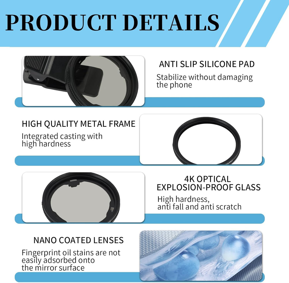 52mm CPL Filter for Phone Camera Clip Kit, Universal Phone Polarizing Filter Attachment Compatible with iPhone 16/15 / 14/13 Series, Polarizer to Enhance Vibrant Color and Reduce Glare