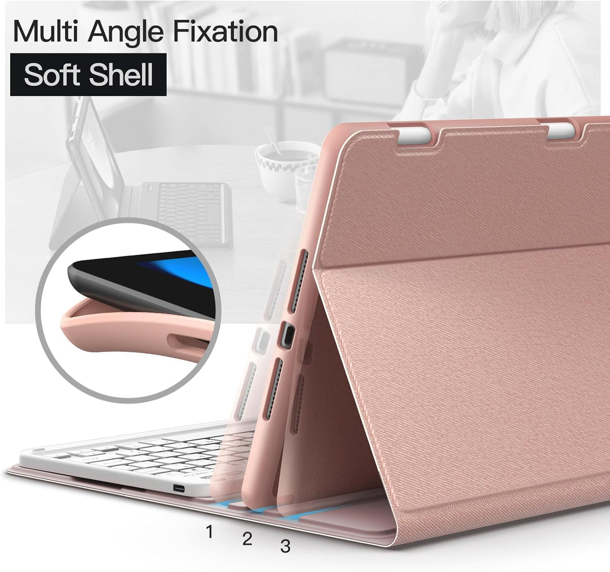 JETech Keyboard Case for iPad 10.2-Inch (2021/2020/2019 Model, 9th/8th/7th Generation) with Pencil Holder, Magnetic Detachable Bluetooth Wireless Keyboard, Soft TPU Back Stand Cover (Rose Gold)