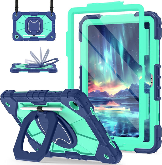 for Galaxy Tab A9 Plus Case 11 Inch, Rugged Case for Samsung Galaxy A9+ Tablet with Screen Protector 360 Rotating Stand Shoulder Strap Pen Holder, 2023 Model(SM-X210/X216/218), Navy Mint