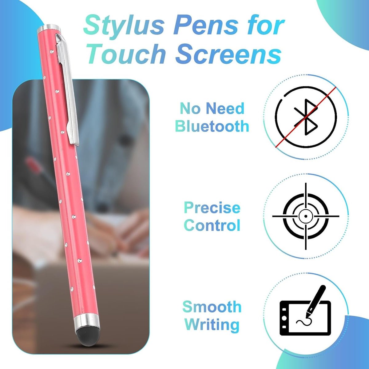 PATIKIL Stylus Pens for Touch Screens, 6 Pcs High Precision Universal Bling Stylus Crystal Metal Capacitive Pen for Touch Screen Devices Phone Tablets Laptop, Pink