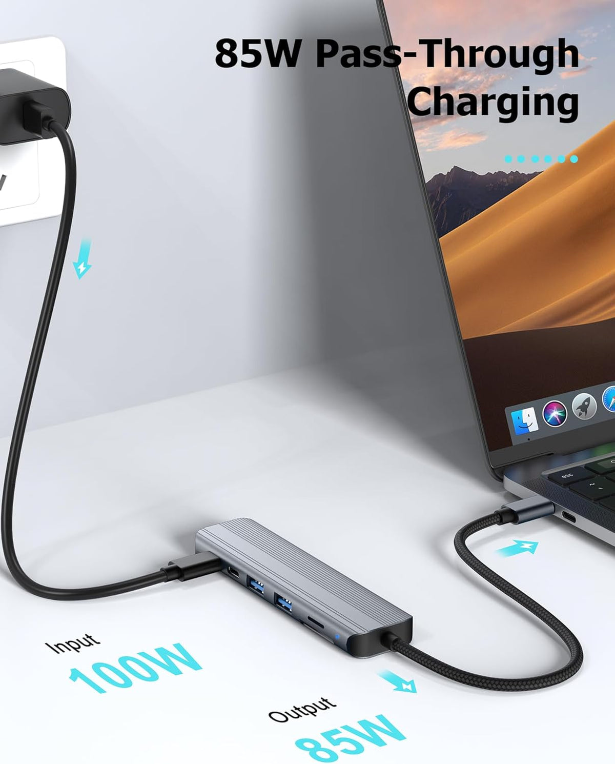 USB C Hub Multiport Adapter for Laptop MacBook Air/Pro, Multiple Ports Dongle Dock with 4K HDMI, 100W PD, 2xUSB-A 3.0, USB-C Data Port, SD/TF Card Reader