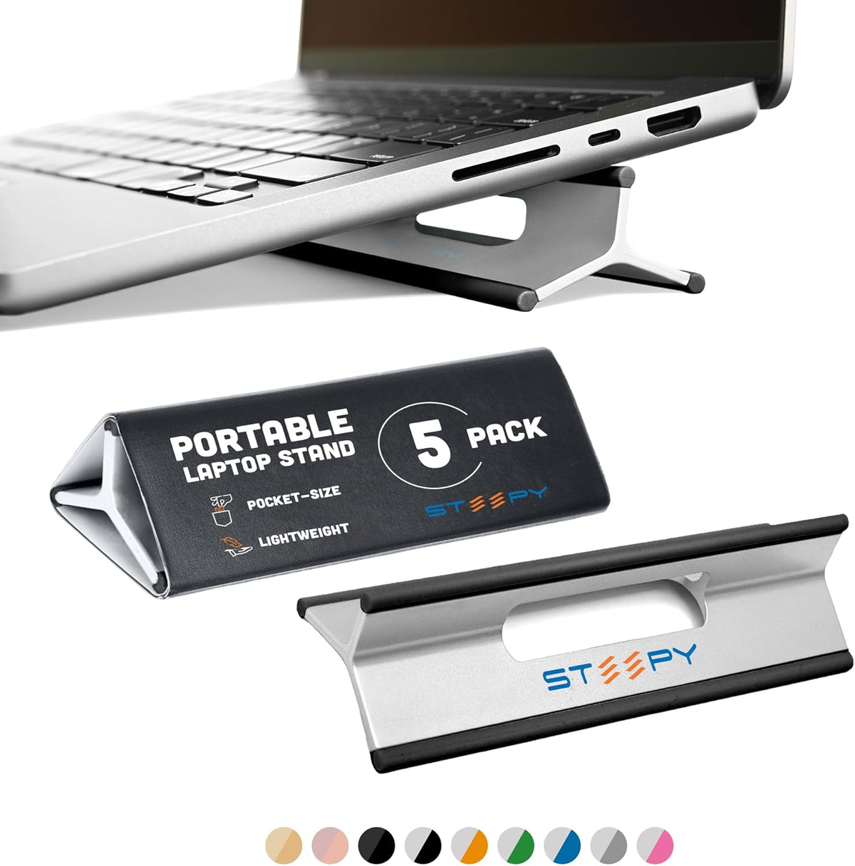 Steepy Adjustable Laptop Stand - 3 Height Computer Stand for Desk - Portable Laptop Riser