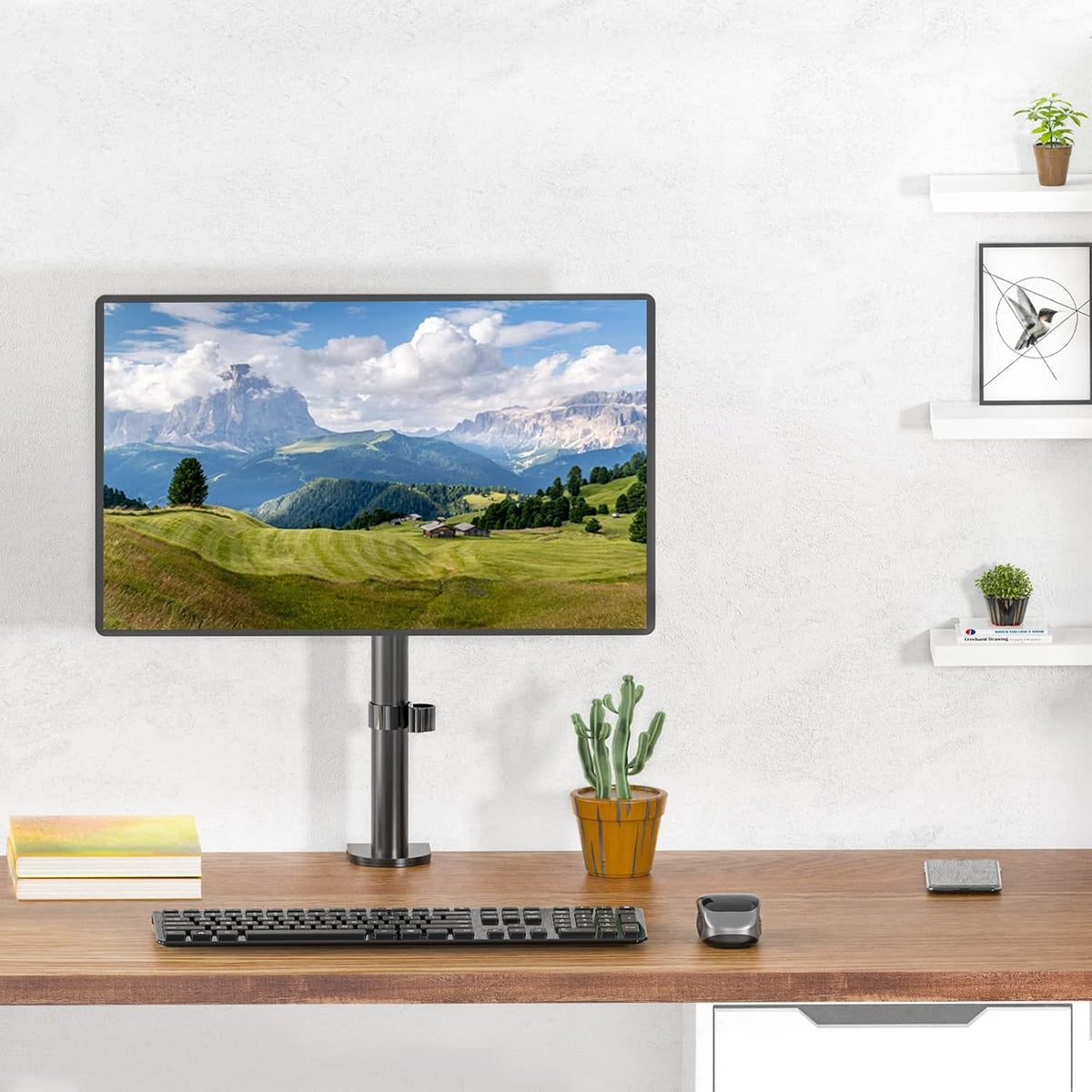 WALI Single Monitor Mount for 1 Computer Screen up to 42 inch, Fully Adjustable Monitor Arm Holds up to 22 lbs, Mounting Holes up to 200x200mm (M001SXL), Black