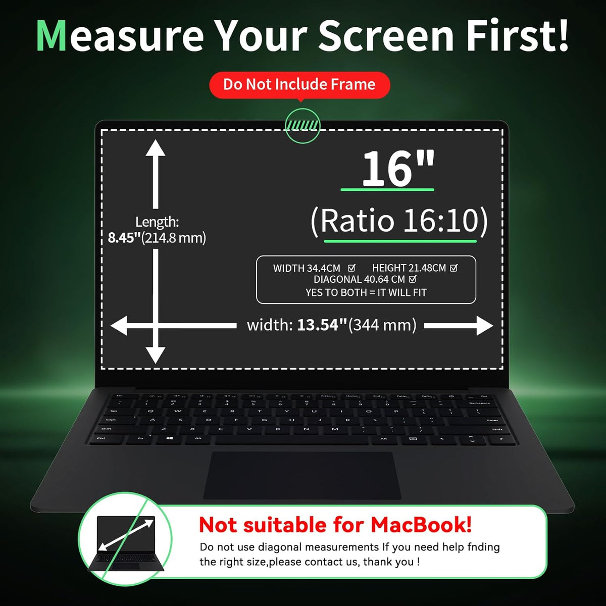 Laptop Privacy Screen 16 Inch, Laptop Screen Privacy Shield 16:10 Aspect Ratio Anti-Glare Blue Light Computer Monitor Protector,Removable 16in Filter for Lenovo HP Dell Acer Asus Thinkpad Envy Xps