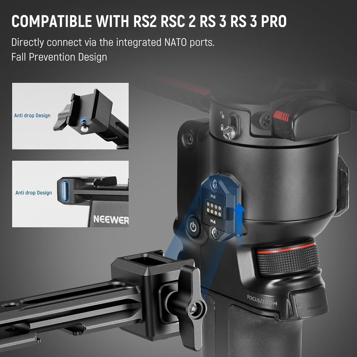 NEEWER Dual Handgrip Compatible with DJI RS4 RS4 Pro RS3 RS3 Pro RS2 RSC2 Ronin S SC Gimbal, Dual Handle Kit with 2 Mini NATO Rails, Quick Release NATO Clamps, 1/4" & 3/8" Threads, GA006
