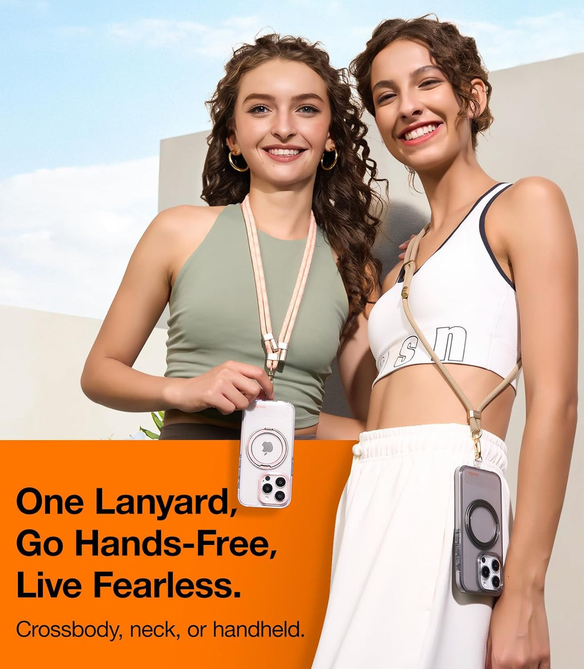 TORRAS Phone Lanyard Crossbody with 2 Phone Tabs, Adjustable Anti Theft Phone Strap for All Phones, Premium Metal Buckles, Skin-Friendly, Universal Cell Phone Neck lanyard for Women and Men, Khaki