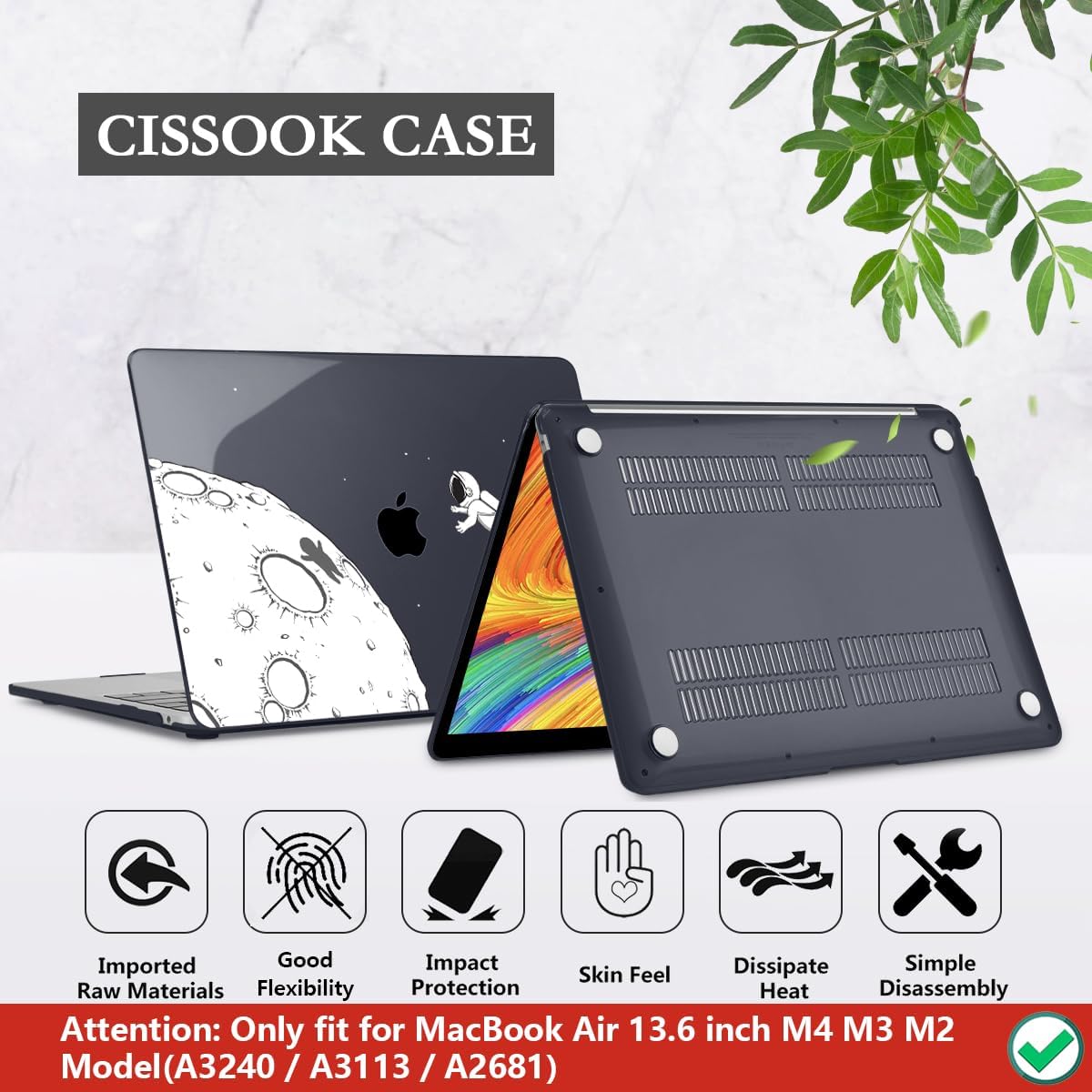 CISSOOK Case Compatible with MacBook Air 13.6 Inch 2022 2024 2025 Release Model A2681 M2 A3113 M3 A3240 M4 Astronaut, Clear Black Space Hard Shell with Keyboard Cover for MacBook Air 13.6", Astronaut