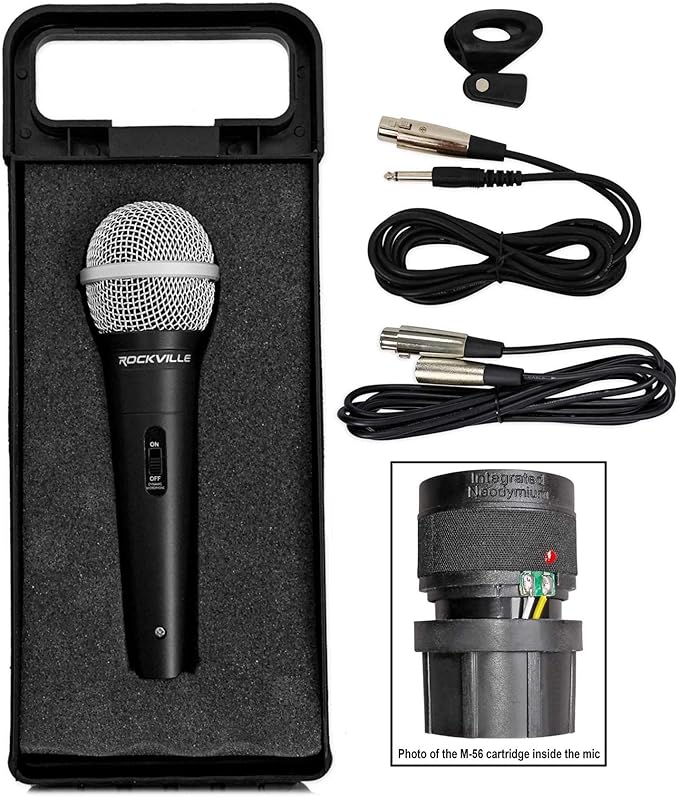 Rockville RMM-XLR Super Cardioid Dynamic Microphone 600 Ohm Metal Body On/Off Switch 10ft XLR Cable Black Finish for Live Performances and Vocals 4-Piece