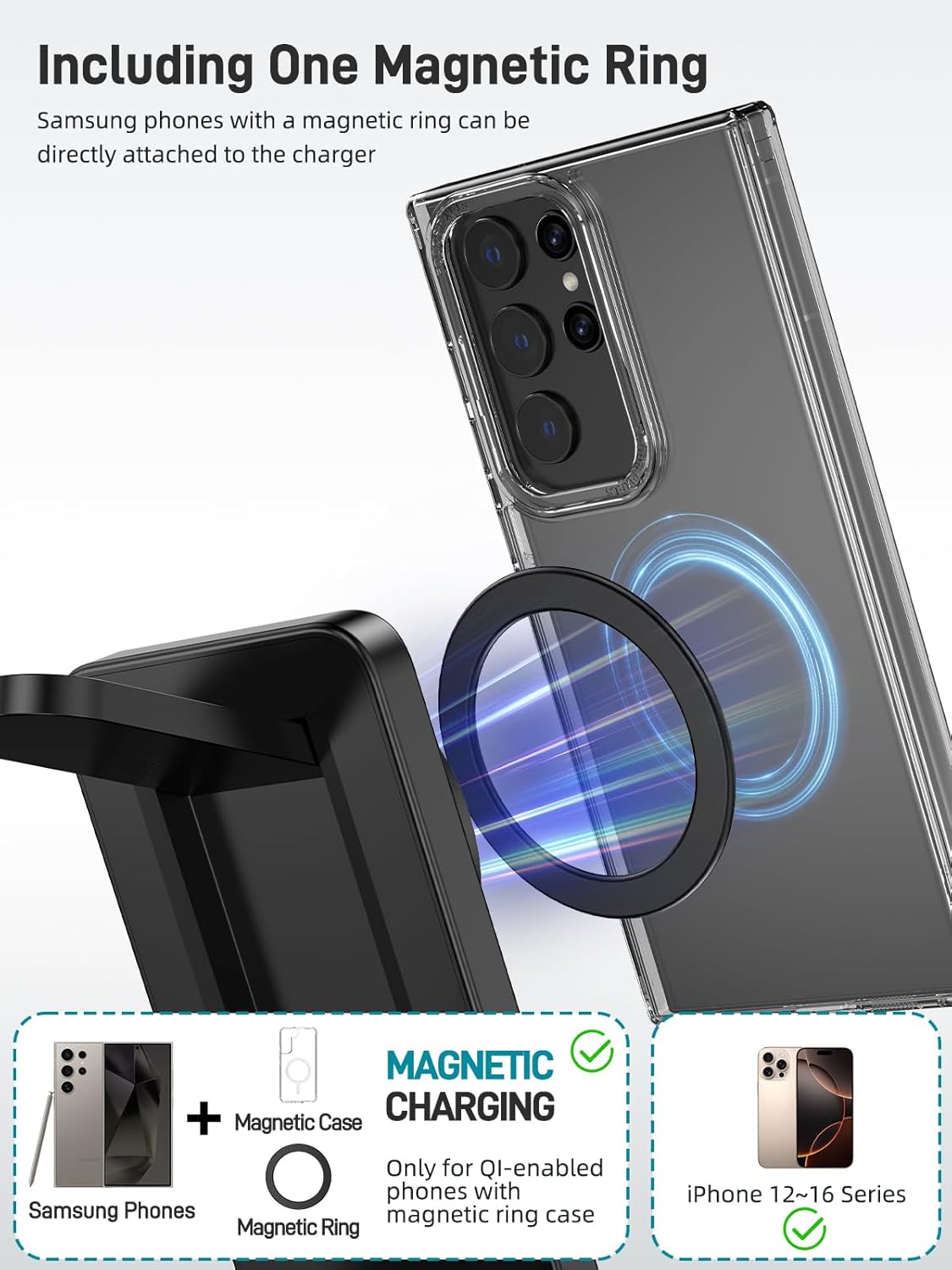 3 in 1 Magnetic Wireless Charger for Samsung, Foldable MagSafe Wireless Charging Station for Samsung Galaxy S25 Ultra/Z Fold7/Flip7/S24, Watch Charger for Galaxy Watch Ultra/8/7/Buds (for Travel)
