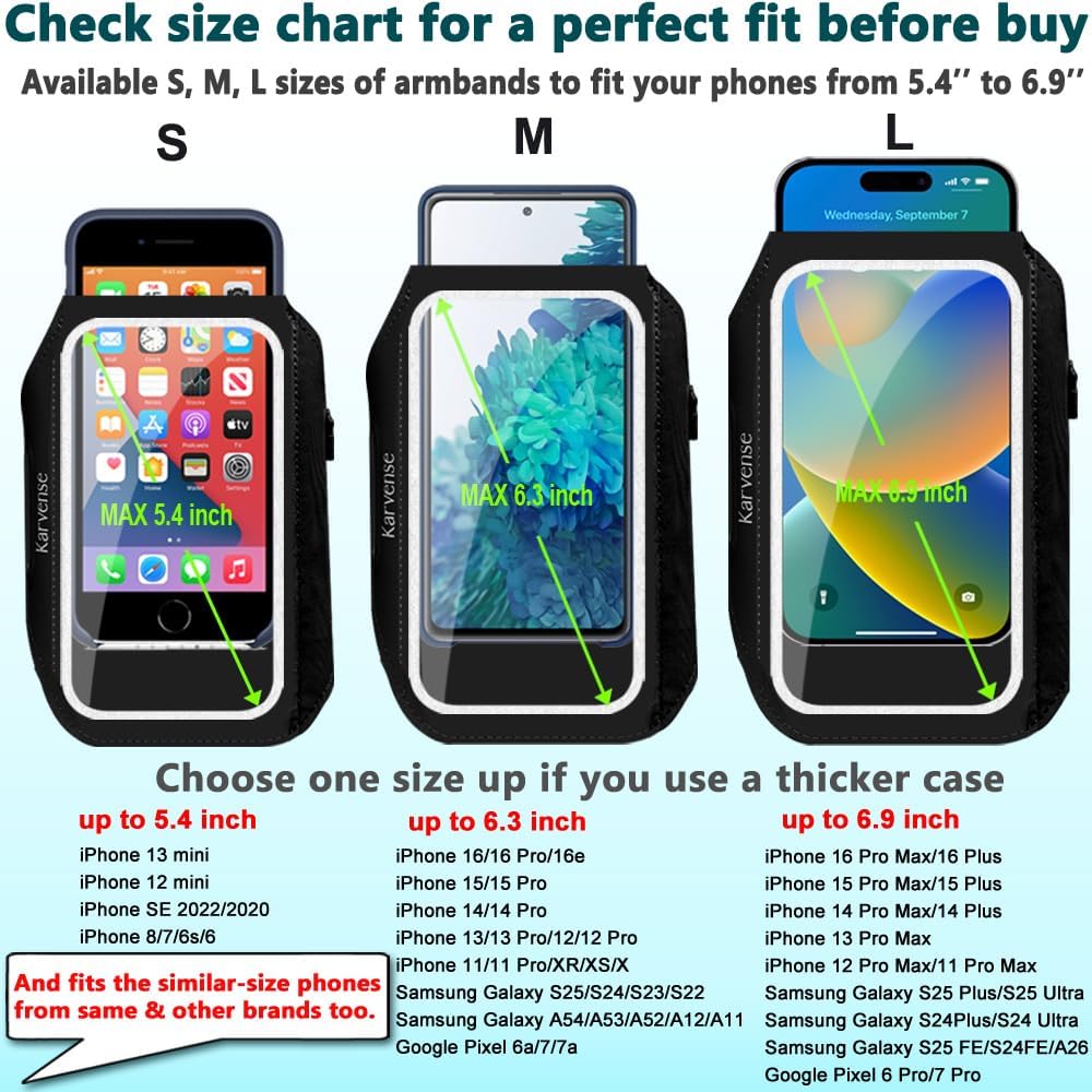 Arm Band for Phone for Running, Phone Holder for Running for iPhone & Samsung Galaxy, Cell Phone Armband Holder for Walking, Gym, Workout, w/Adjustable Strap & Zipper Pocket (Black-S)