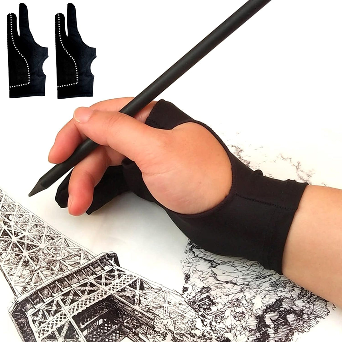 Drawing Glove, Digital Art Glove for Graphic Tablet, Artist Gloves with Two Fingers for iPad