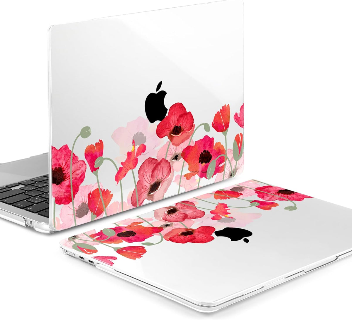 MEEgoodo for M4/M3/M2 MacBook Air 15.3 inch Case 2025 2024 2023, Case Fit Model (A3241/A3114/A2941) for MacBook Air 15 inch, Laptop Hard Shell with Keyboard Cover, Hand Drawn Poppy