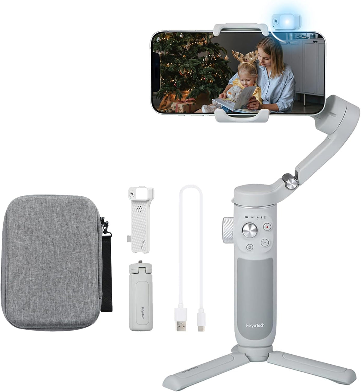 FeiyuTech VB 4SE Kit-Phone Gimbal Stabilizer with Bag,Lighting Enabled Tracking Module, Phone Gimbal for Video Recording,Gesture Control, Fit iPhone&Android,Vertical Shot for YouTube,TikTok,Max 0.69lb