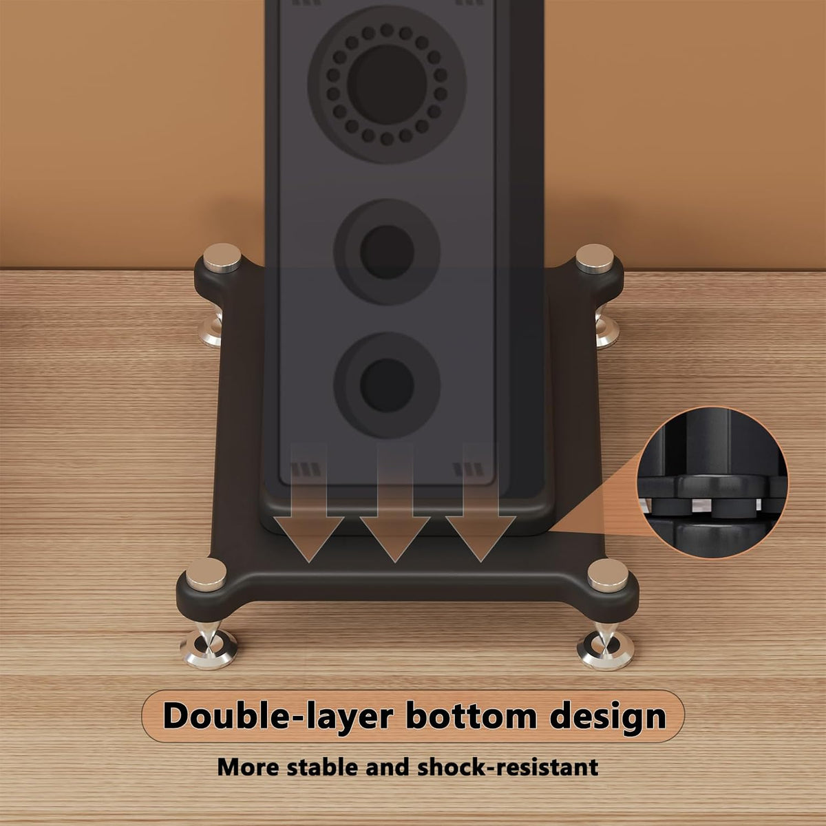 2pcs Subwoofer Isolation Stand, Double-Layered Speaker Isolation Stands with Stainless Steel Metal Feet, Acoustic Speakers Isolation Pad for Floor, Desktop (9.8×11.8in)