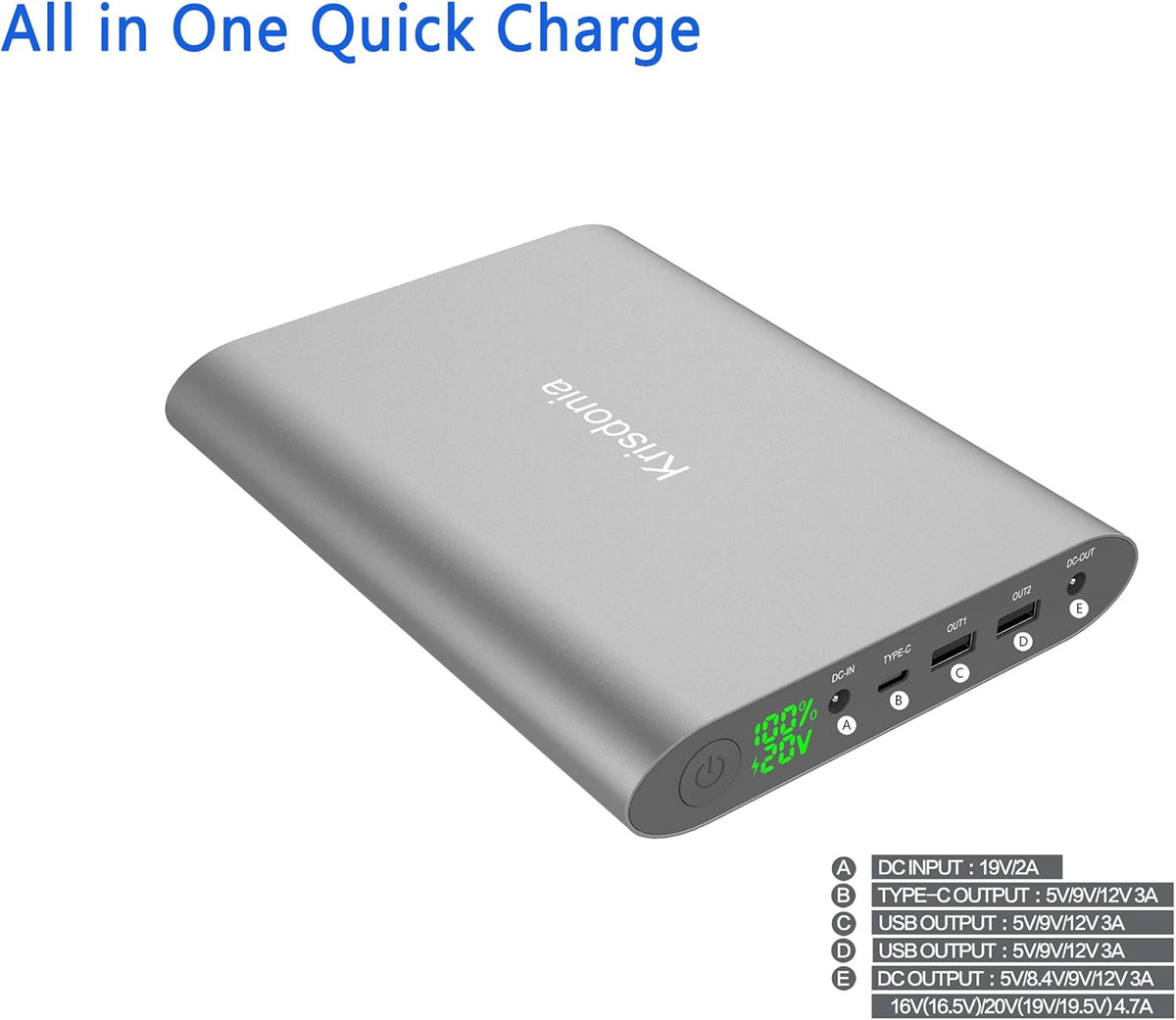 Krisdonia Portable Laptop Charger 185Wh/50000mAh Laptop Power Bank External Battery Pack for Laptop, Tablet, Projector, Smartphone and Others