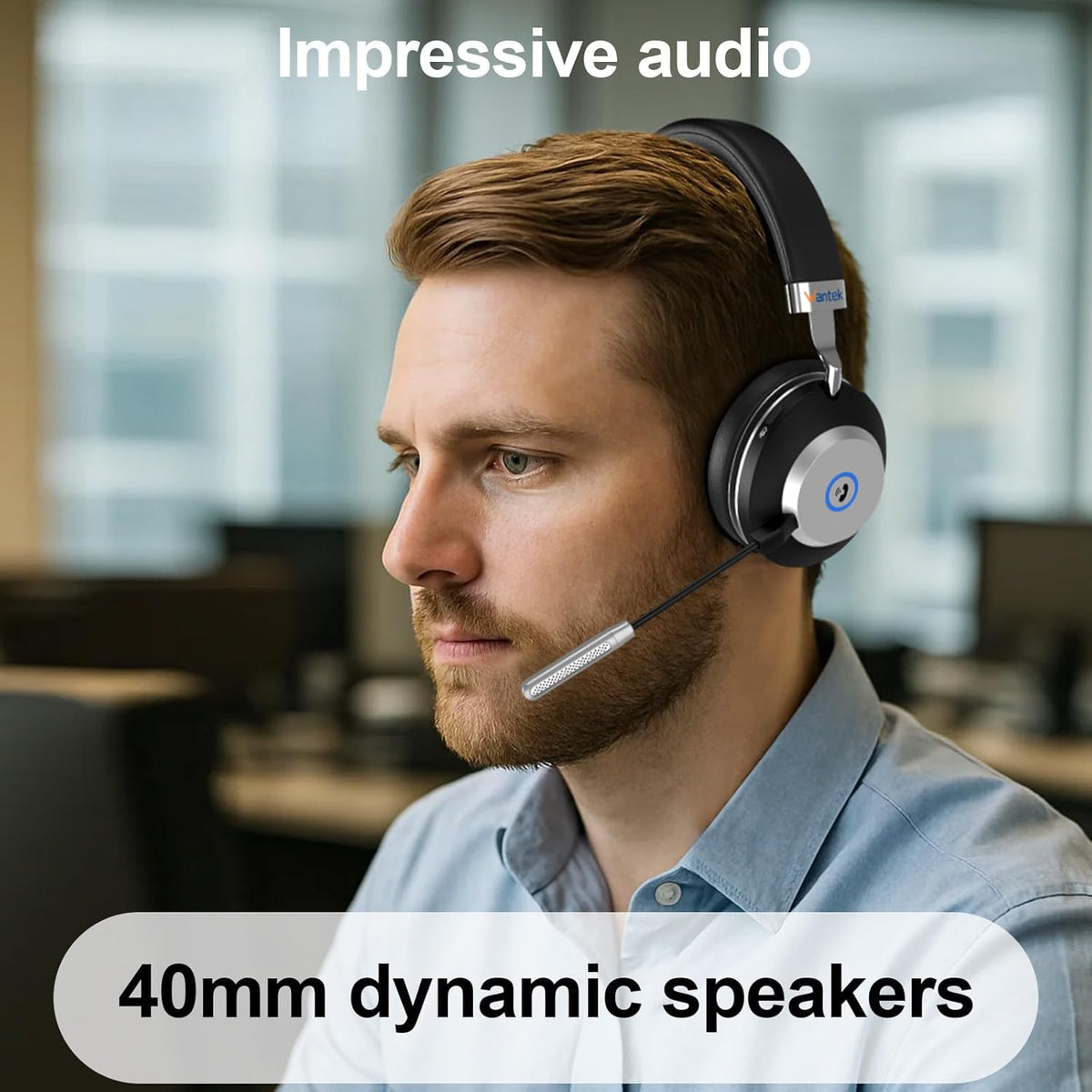 Wantek Wireless Headset with Microphone for PC/Laptop,USB Dongle&Noise Cancelling Mic, Bluetooth Headphones Compatible with Windows, MacOS, iOS, iPadOS, Android